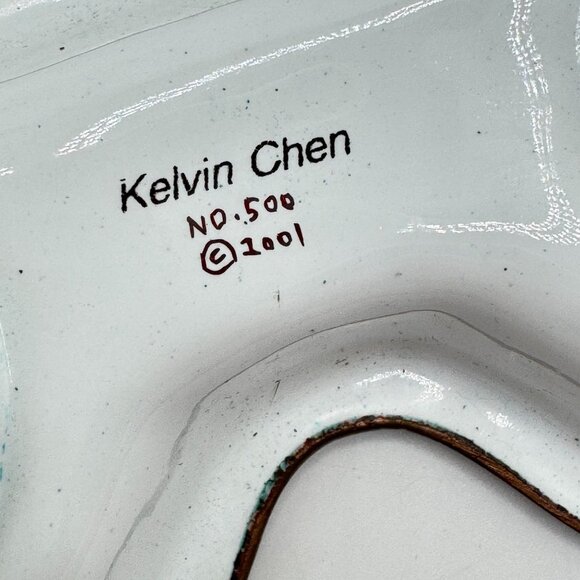Hand-Painted Kelvin Chen Enamel Copper Eyeglasses Dish Tray Sailboat Scene 2001 - Picture 5 of 8